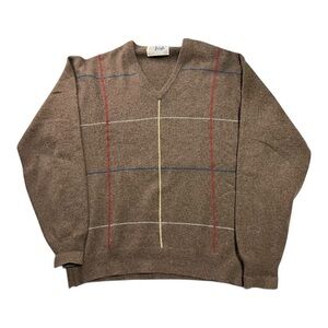 VTG Pringle of Scotland Cashmere Men's Brown Sweater with Red and Yellow Accents